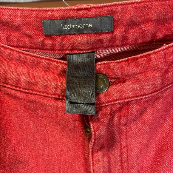 Vintage Liz Claiborne High Rise Straight Wide Leg Pants Women’s Red Denim Size 8 - Picture 2 of 6